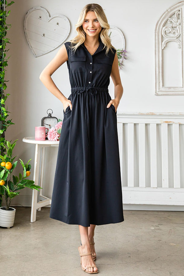 Black Button Down Midi Dress