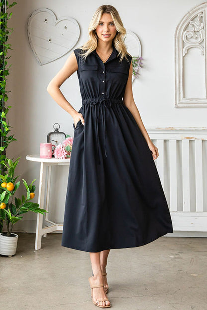 Black Button Down Midi Dress