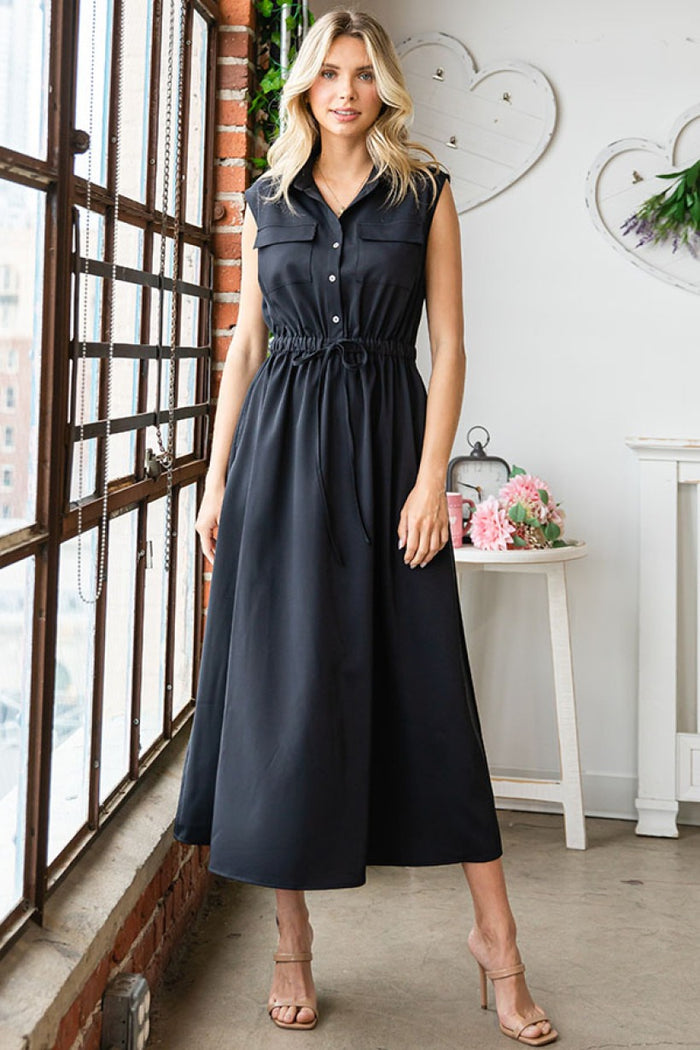 Black Button Down Midi Dress