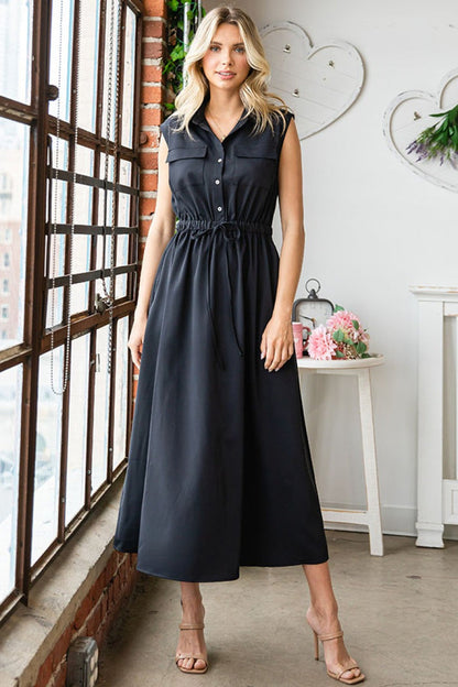 Black Button Down Midi Dress