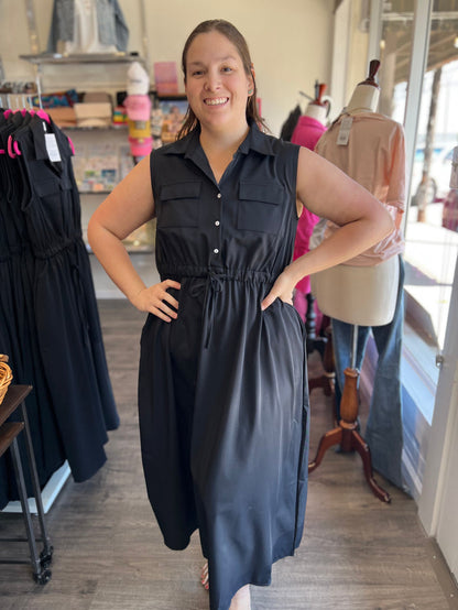 Black Button Down Midi Dress