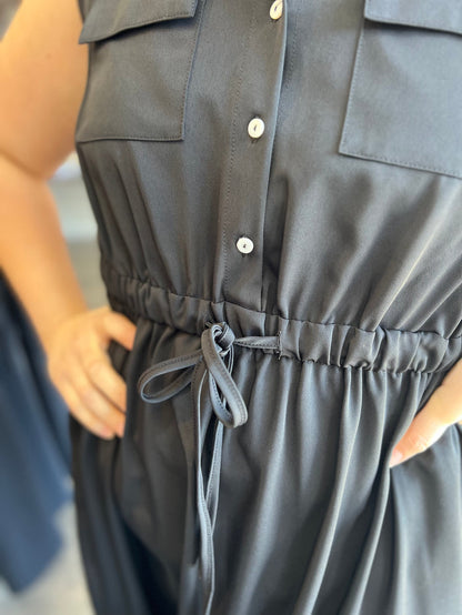 Black Button Down Midi Dress
