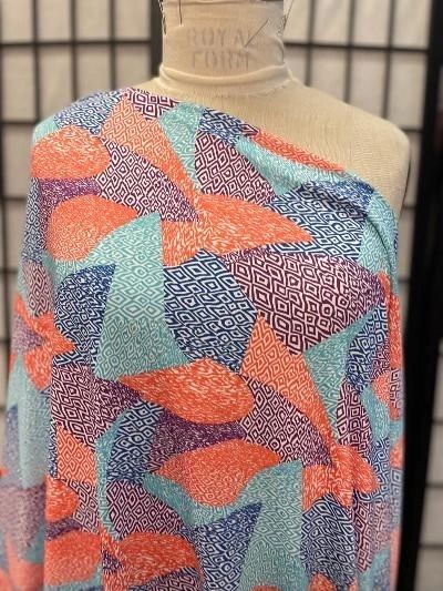 Blue Purple & Orange Geometric Patterned Print Spandex