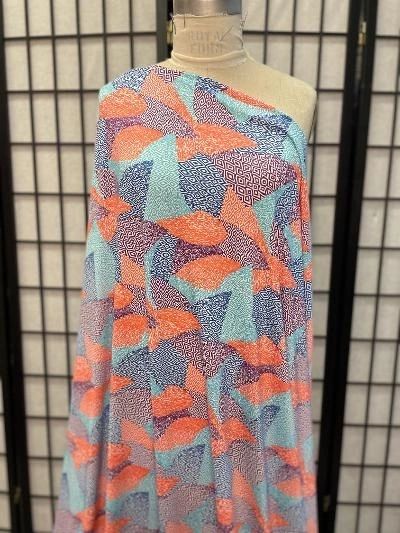 Blue Purple & Orange Geometric Patterned Print Spandex