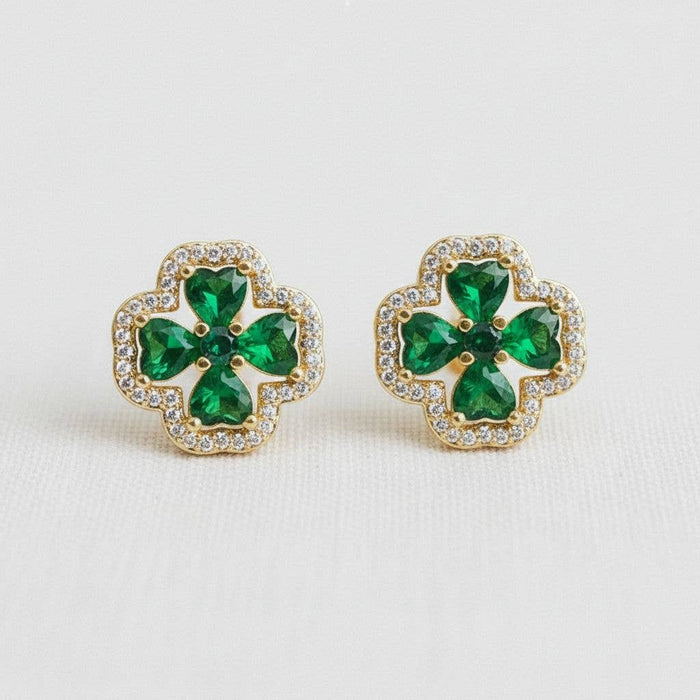 Clover Shaped Gemstone Drop Earrings