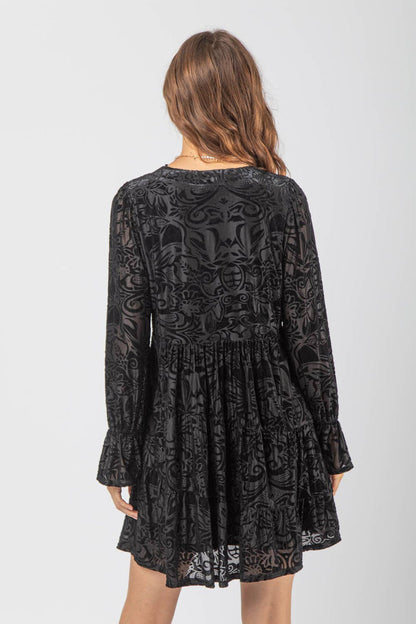 Deep V-neck Jacquard Velvet Mini Dress