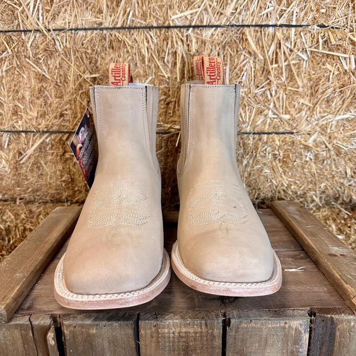 "Diego" Artillero Tejano Nobuck Square Toe Ankle Boot- Sand