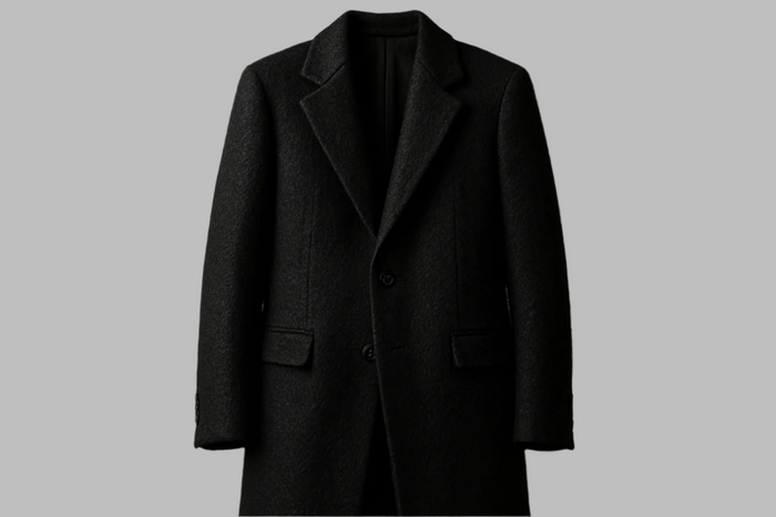 a lovely long jacket with textured and heavy Faux Camel Hair Wool - Jet Black