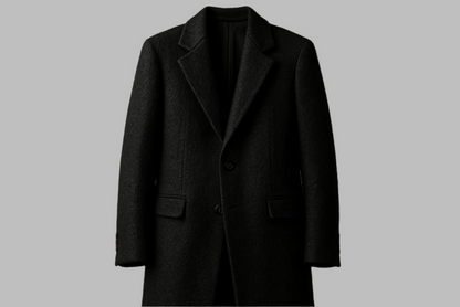 a lovely long jacket with textured and heavy Faux Camel Hair Wool - Jet Black