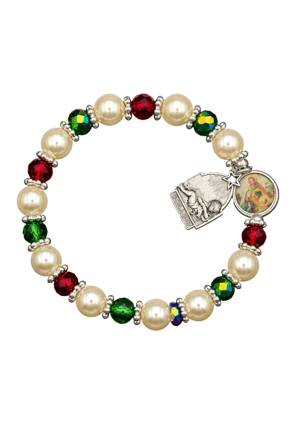 Faux Pearl Christmas Rosary Bracelet