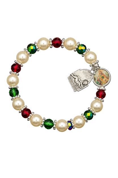 Faux Pearl Christmas Rosary Bracelet