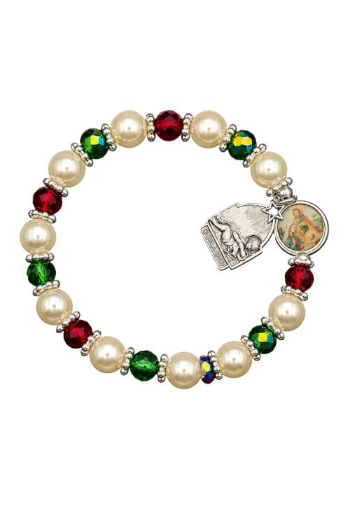 Faux Pearl Christmas Rosary Bracelet