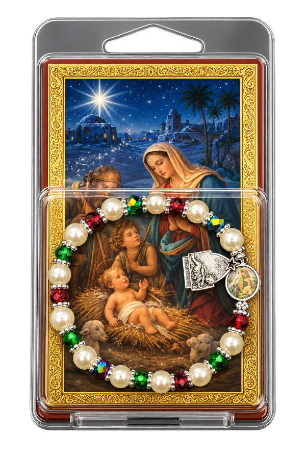Faux Pearl Christmas Rosary Bracelet
