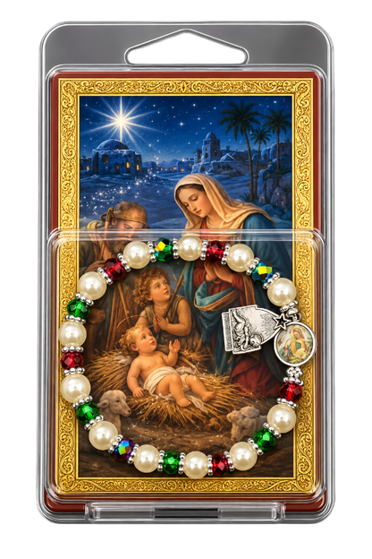 Faux Pearl Christmas Rosary Bracelet