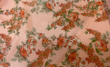Floral Bouquet Linen Rayon - Pink, Red & Green