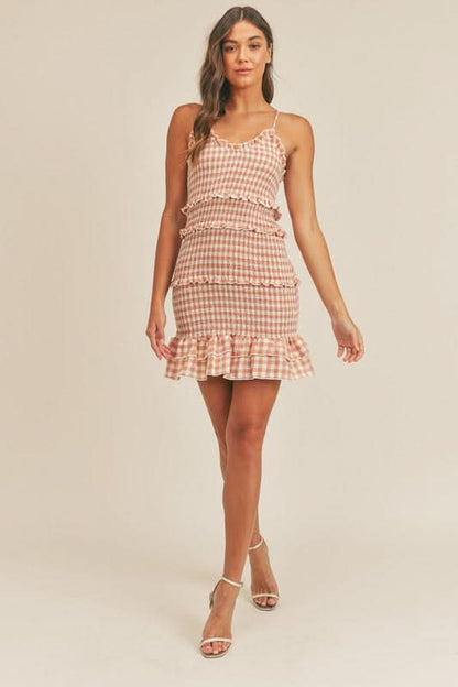 Lily Salmon Pink Smocked Ruffle Mini Dress