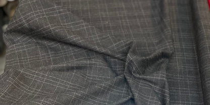 Glitter Plaid Stretch Wool Suiting - Grey / Off White