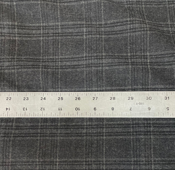 Glitter Plaid Stretch Wool Suiting - Grey / Off White
