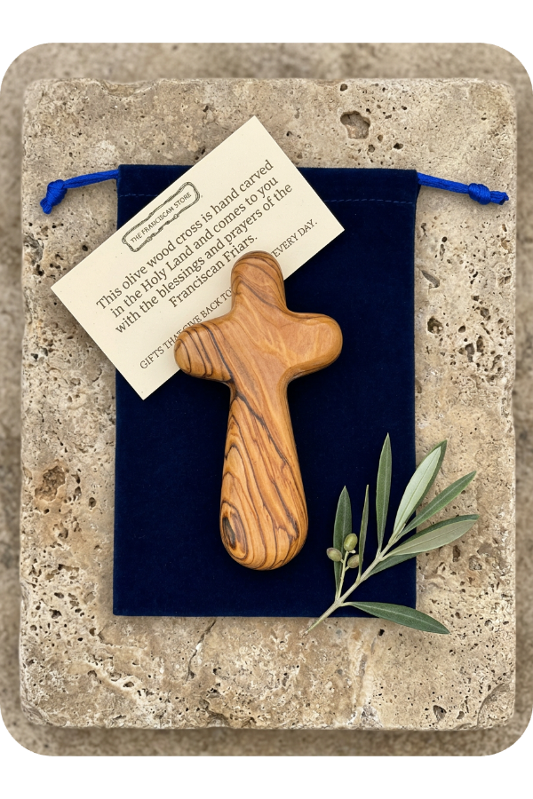 Hand-carved Olive Wood Handheld Prayer Cross - Holy Land