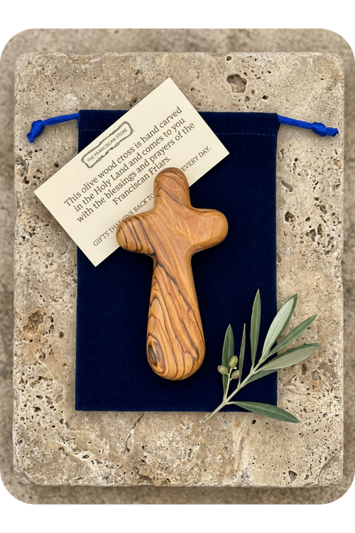 Hand-carved Olive Wood Handheld Prayer Cross - Holy Land
