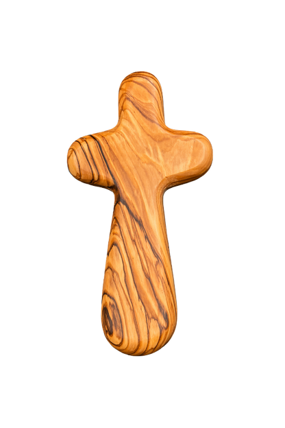 Hand-carved Olive Wood Handheld Prayer Cross - Holy Land