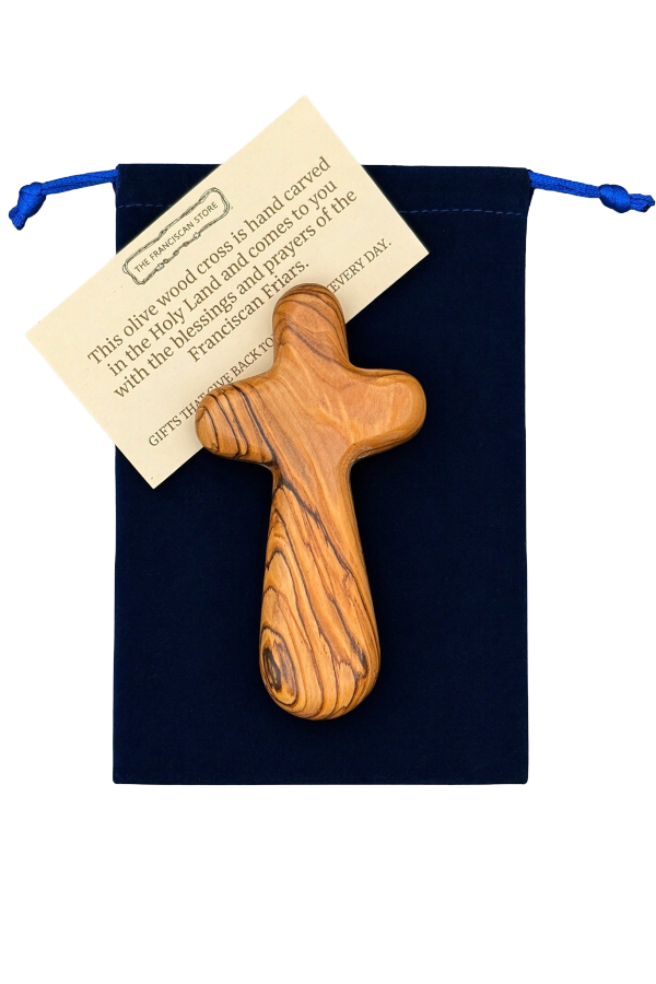 Hand-carved Olive Wood Handheld Prayer Cross - Holy Land
