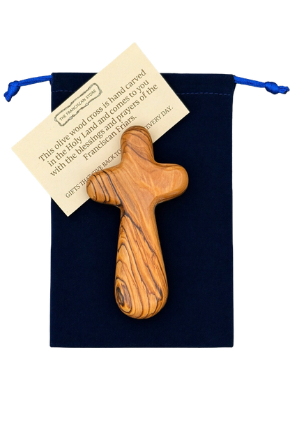 Hand-carved Olive Wood Handheld Prayer Cross - Holy Land