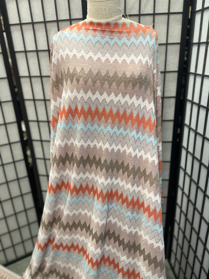 Chevron Poly Sweater Knit - Coral, Tan, Blue, White, Brown