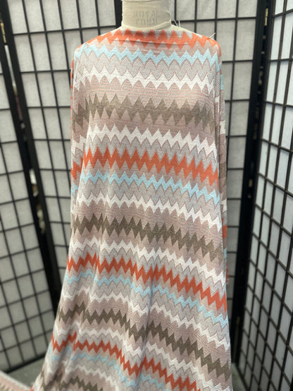 Chevron Poly Sweater Knit - Coral, Tan, Blue, White, Brown