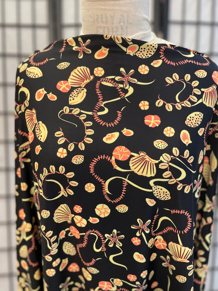 Spandex Jersey Sea Shell Print - Black, Pink, Yellow