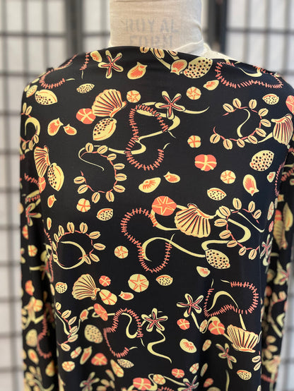 Spandex Jersey Sea Shell Print - Black, Pink, Yellow