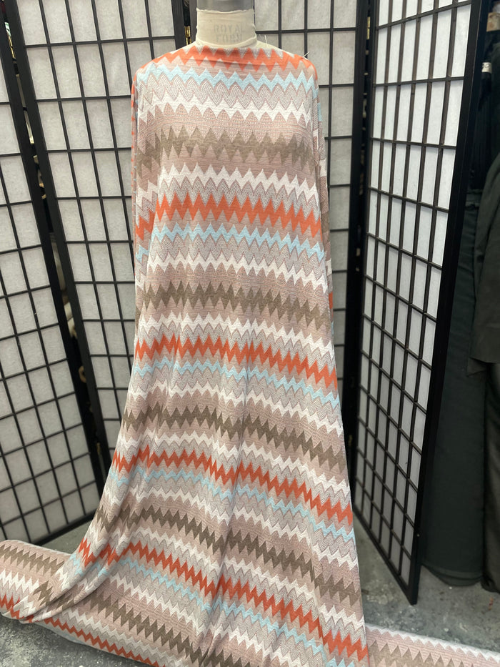Chevron Poly Sweater Knit - Coral, Tan, Blue, White, Brown