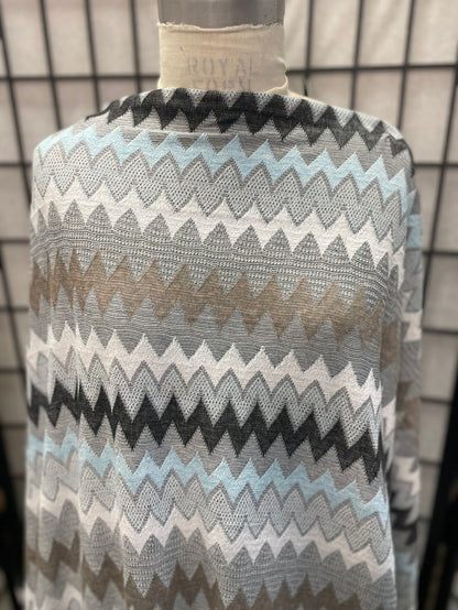 Chevron Poly Sweater Knit - Blue, Grey, White, Tan, Black