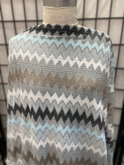 Chevron Poly Sweater Knit - Blue, Grey, White, Tan, Black