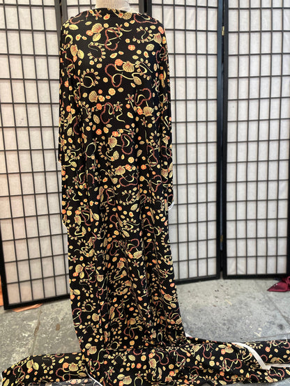 Spandex Jersey Sea Shell Print - Black, Pink, Yellow