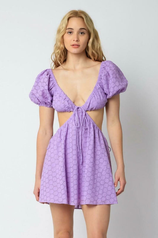 Lenah Lavender Eyelet Cutout Mini Dress