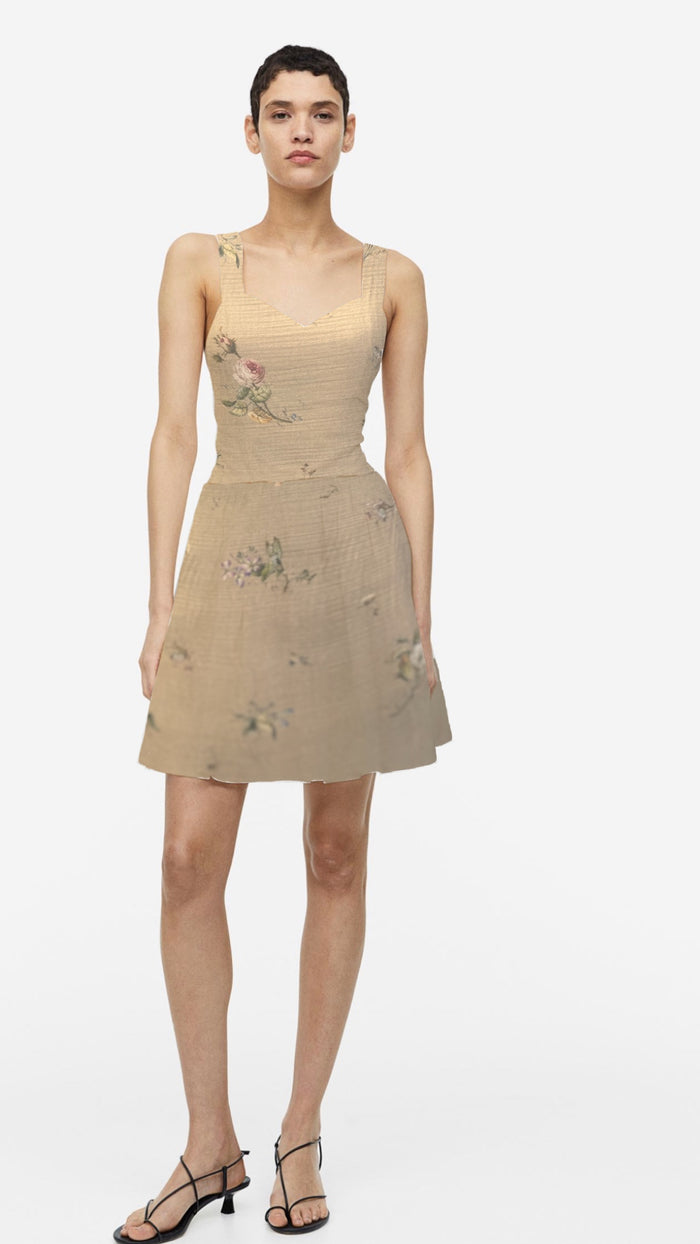 Italian Floral Print Double Layered Cotton - Khaki / Pink / Yellow / Cream