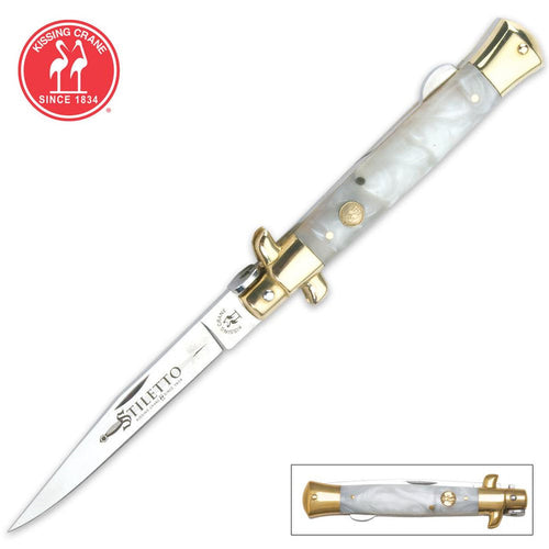 Kissing Crane Mother Of Pearl Stiletto Pocket Knife - AnyTime Blades