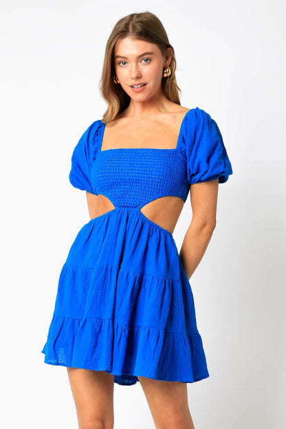 Lindsey Caspian Blue Cutout Puff Sleeve Dress