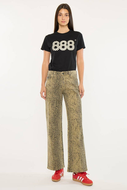 Low Slung Baggy Python Print Wide Leg Jean