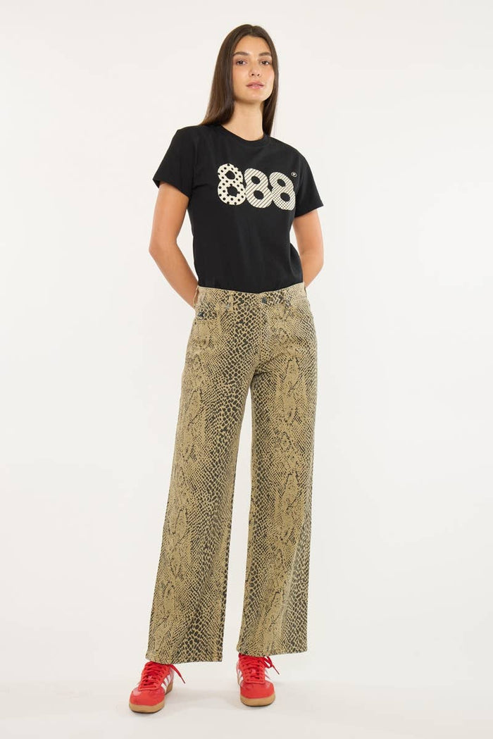 Low Slung Baggy Python Print Wide Leg Jean