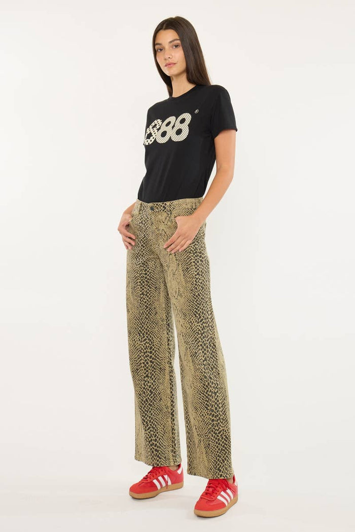 Low Slung Baggy Python Print Wide Leg Jean