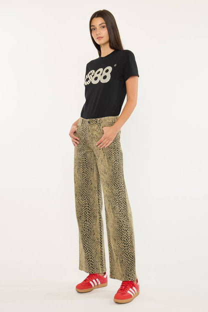 Low Slung Baggy Python Print Wide Leg Jean