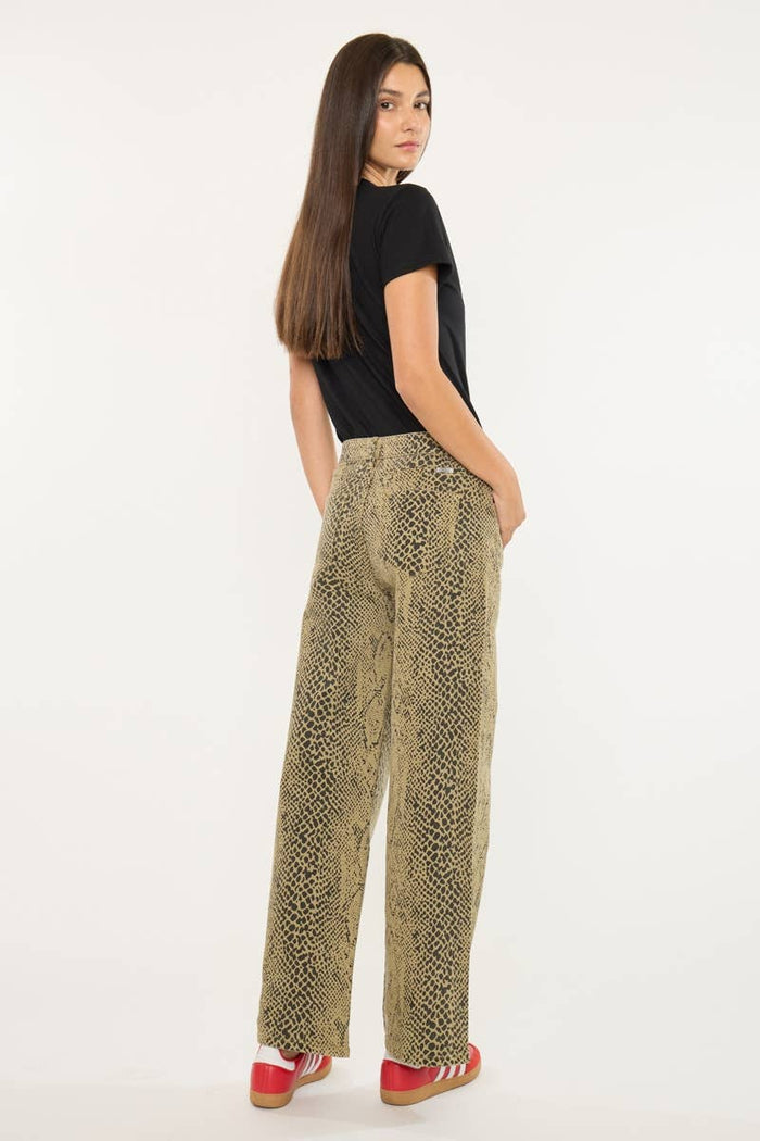 Low Slung Baggy Python Print Wide Leg Jean