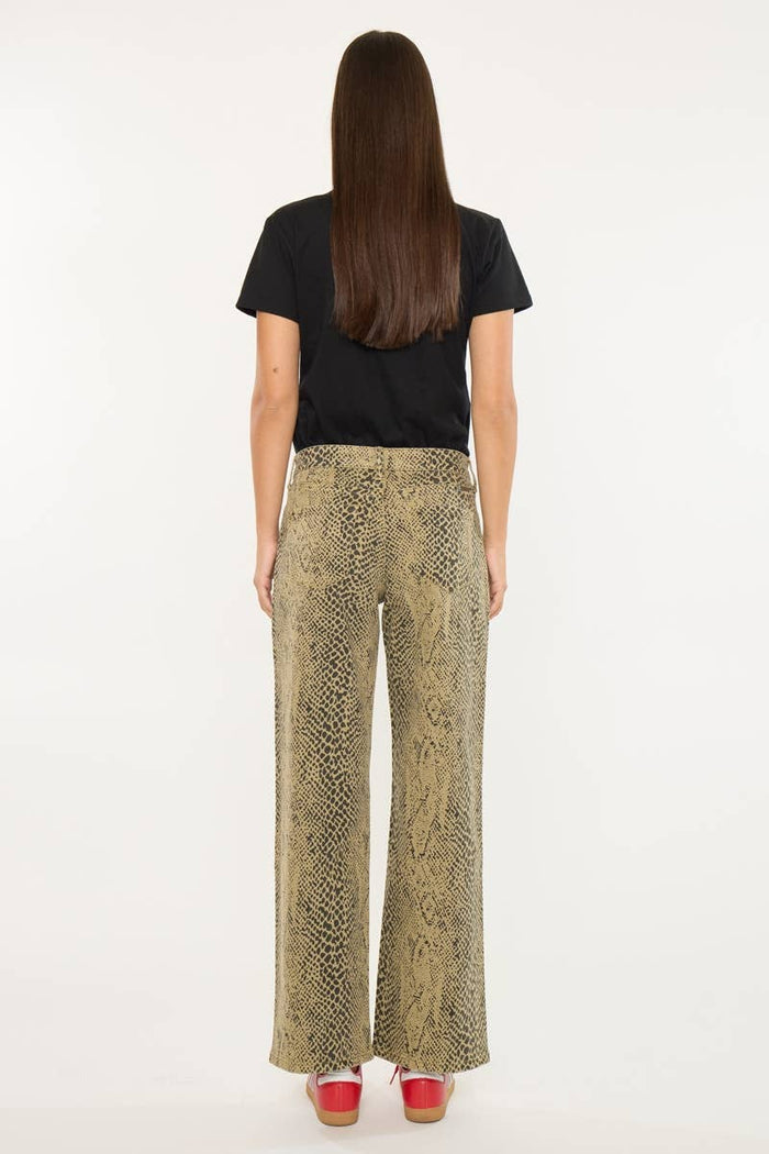 Low Slung Baggy Python Print Wide Leg Jean
