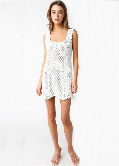 Mahalo White Crochet Cover Up Dress