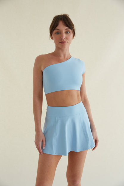 Mia Smoothing One Shoulder Crop Top in Blue