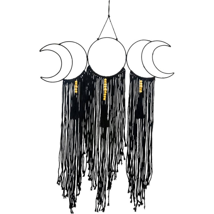 Moon Phases Black Metal Wall Hanging w/ Fringe
