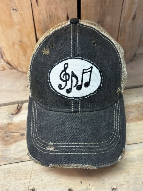 Music Note Distressed Mesh Snapback Baseball Cap