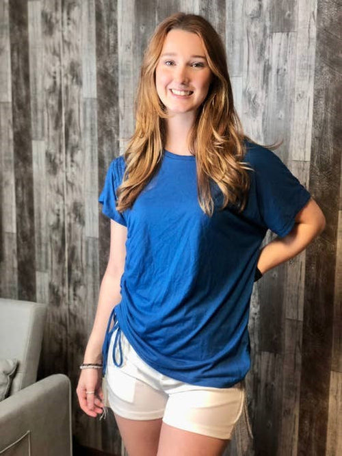 Navy  Side Gather Tee